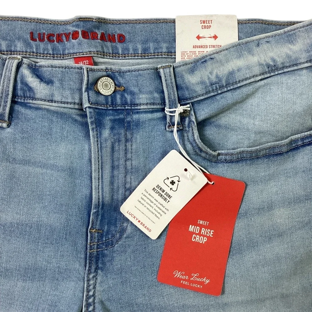 Lucky Brand Sweet Crop Jeans Mid Rise‎ Advanced Stretch Light Wash 14/32 NWT